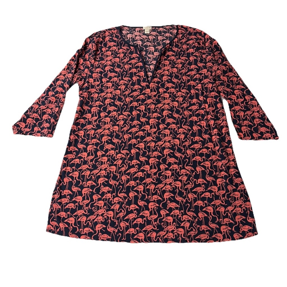 J Crew women’s XL Pink and Navy Tunic cover up with Flamingo Print